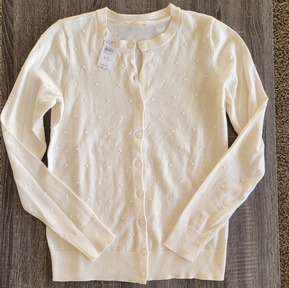 NWT LOFT Dot Textured Crew Neck Cardigan